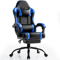 Gaming Chair with Footrest, PU Leather Video Game Chairs for Adults, Reclining Gamer Chair Office Desk Chair