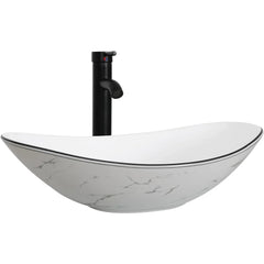 Countertop Sink Boat Shape Above Counter Porcelain Vessel Sink With Black Faucet and Pop Up Drain Combo Bathroom Furniture Home