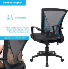 Office Chair Mid Back Swivel Lumbar Support Desk Chair, Computer Ergonomic Mesh with Armrest (Black)