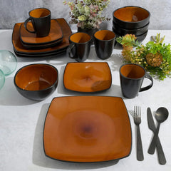 Square Reactive Glaze Stoneware Dinnerware Set, Service for 4 (16pc), Eclipse