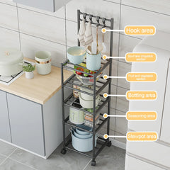 5 Tier Storage Shelves 110LBS Heavy Duty Shelving Unit Storage Rack w/Rolling Wheel for Laundry Bathroom Kitchen Garage