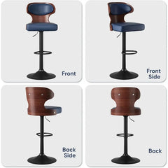 Bar Stools Set of 2 Seat Adjustable Height 24.5-33.5IN - Bentwood Swivel Barstools with Back & Footrest