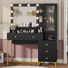 2024 Large Makeup Vanity with Lights and Charging Station Vanity Desk with Mirror and Lights Vanity Table with Nightstand Makeup