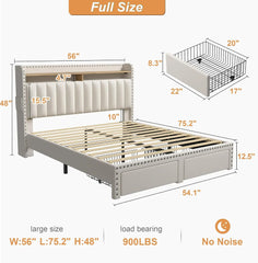 King size bed frame with storage space and headboard, king size bed frame with 2 drawers, noiseless and no need for a spring box