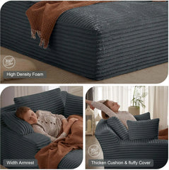 Oversized Chaise Lounge Chair Indoor,Upholstered Sleeper Sofa Couch w/ Throw Pillows & Armrests, Corduroy Plush Chair Bed