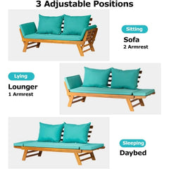 Convertible Couch Sofa Bed Adjustable Armrest Folding Daybed Collapsible Chaise Lounge w/Cushions Outdoor Loveseat for Garden