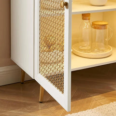 Grayish-White Storage Cabinet Sideboard Large Buffet with LED Light, for Dining Room, Living Room 61.7"x15.8"x35"H