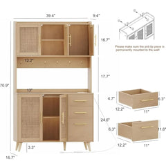 Kitchen Pantry Cabinet with Microwave Shelf,  Kitchen Hutch Cabinet with Charging Station, Cupboard Cabinet for Kitchen