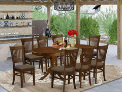 Furniture 9 Piece Modern Dining Table Set Includes an Oval Wooden Table with Butterfly Leaf and 8 Linen Fabric