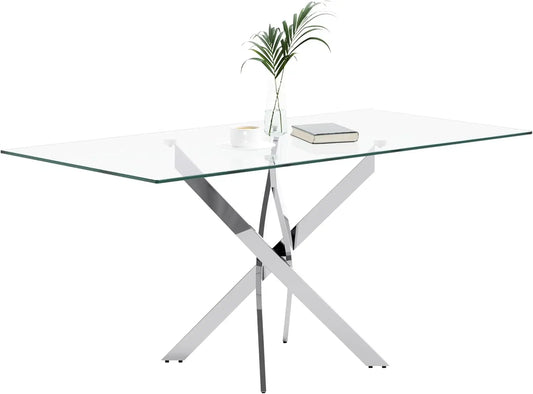 Tempered Glass Dining Table with Chromed Legs,47in Rectangular Kitchen Table for Kitchen Dining Room Home Office (47.24 * 27.55)