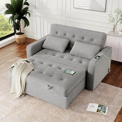 Modern Convertible Sleeper Sofa Bed, Seat Lounge Sofa w/Reclining Backrest,Toss Pillows,Sofa Couch Pullout Bed for Living Room