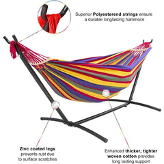 Double Hammock with Stand Included 450lb Capacity Steel Stand, Premium Carry Bag Included and Two Anti Roll Balance Beam