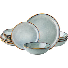 Ceramic Dinnerware Sets,Handmade Reactive Glaze Plates and Bowls Set,Highly Chip and Crack Resistant