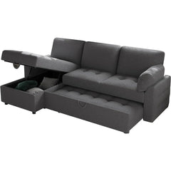 Pull Out Sofa Bed, Modern Tufted Convertible Sleeper Sofa, L Shaped Sofa Couch with Storage Chaise, Chenille Sectional Couch Bed