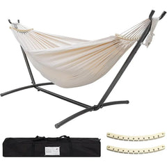 Double Hammock with Stand Included 450lb Capacity Steel Stand, Premium Carry Bag Included and Two Anti Roll Balance Beam