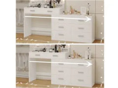 Irontar Vanity Desk with Large Mirror and 3-Color Lights, Makeup Vanity with 8 Drawers & Open Shelf, Side Cabinet