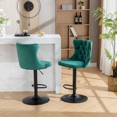 Bar Stools Set of 2,Adjustable Barstools with Back Velvet Tufted Counter Stool Modern Upholstered Bar Chairs with Nailhead