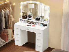 43.3" Vanity Desk with Large Lighted Mirror, 7 Drawers & 10 Lights Bulbs, 3 Lighting Colors, Vanity Table for Women Girls