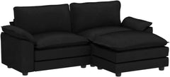 Sectional Sofa Modular Deep Seat Couch with Ottoman Chenille Sofa Sleeper Comfy Upholstered Furniture 2-Seat & 1-Ottoman Black