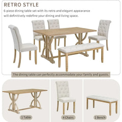 Dining Room Sets, 6 Pieces with Bench, and 4 Upholstered Chairs & 1 Bench for Dining Room and Kitche, Dining Room Sets