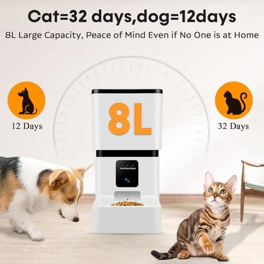 Smart Pet Feeder Camera WiFi 8L 1080P Night Vision 2-Way Audio App Control Dog Cat Food Dispenser Timer