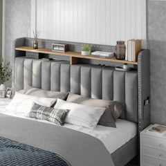 King size bed frame with storage space and headboard, king size bed frame with 2 drawers, noiseless and no need for a spring box