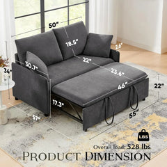 Sofa Bed, 3 in 1 Pull-Out Convertible Sofa Bed, 55'' Lounge Soft Futon Sofa with Adjustable Backrest, Chenille Couches