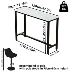 Sintered Stone Bar Table White Rectangle Counter Height Dining Table with Black Metal Frame High Top Pub Tables