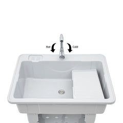 Laundry Sink Freestanding Plastic Laundry Sink with Washboard Utility Sink Laundry Tub with Faucet Hoses and Drain Kit