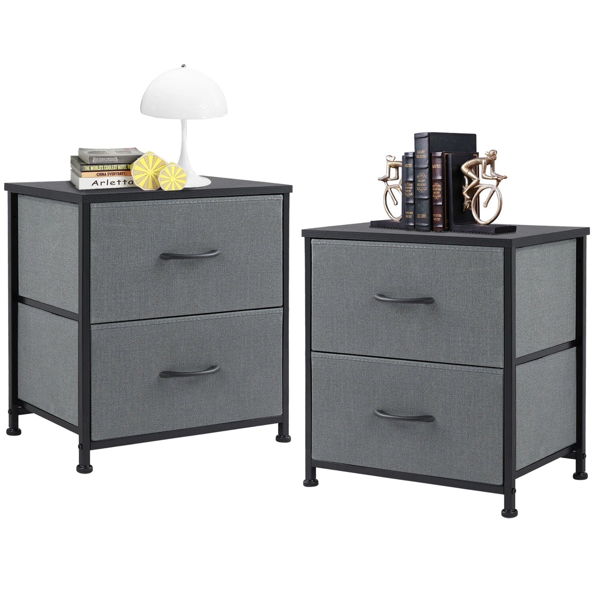 JHK Living Room Cabinet Set of 2 Fabric Drawers Tables With Storage Sofa Table Closet Chest Clothes Display Cabinet Of Furniture