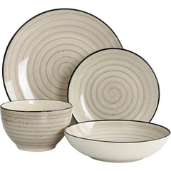 Gia 24 Piece Round Stoneware Dinnerware Set in Cream