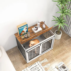 Dog Crate, End Table with Wheels and Flip Top Plate Dog House with Detachable Divider and Sliding Barn Door, Dog Crate