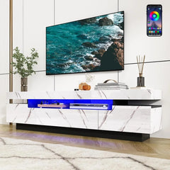 70IN TV Stand for 75/80 inch TV,Modern LED TV Stand for Living Room,High Gloss Entertainment Center with Storage Drawer