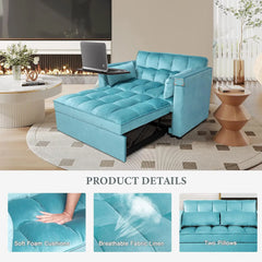 Convertible Sofa Bed 3-in-1 Multi-Functional Velvet Sleeper Couch Pull-Out Bed, 48'' Bed Chaise Lounge with Backrest and Pillows