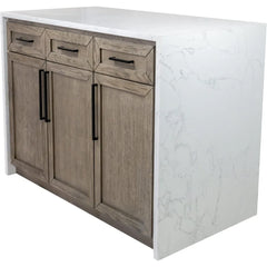 48-inch Kitchen Island (Engineered Marble): Includes Gray Oak Kitchen Island Cabinet with Engineered Marble Waterfall Countertop