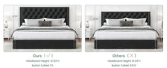 Queen Size Upholstered Bed Frame with Storage Velvet Platform Tufted Bed Frame with 4 Drawers and Headboard,  Black Bed