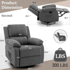 Recliner Chair, 360 Swivel Rocker Chair for Adults, Small Rocking, Upholstered Fabric Glider Recliner Nursery Chair , Nursery