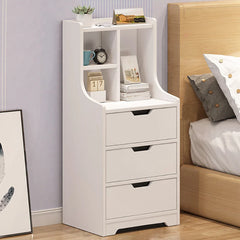 Modern Tall White Nightstand With 3 Drawers Side Stand Storage Cabinet Bedside Table Organizer Bedroom Furniture White