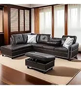 L Shaped Sofa with Ottoman Modern Sectional Living Room,Bedroom,Office,L Couch Brown