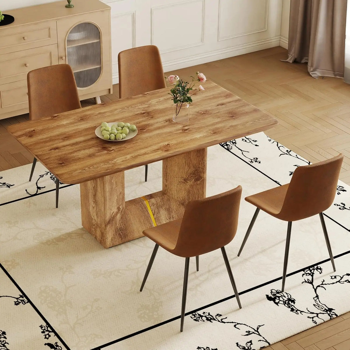 Dining Table Set, Modern Faux Marbled Pattern, MDF Density Board Base, Dining Table and PU Back Leather Chairs, Dining Table Set