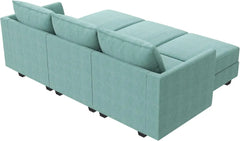 Convertible Sectional Sleeper Sofa with Storage Seats Modern Modular Sofa Sectional Couch with The Ottomans, Aqua Blue