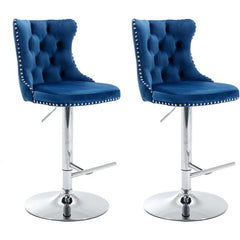 Bar Stools Set of 2,Adjustable Barstools with Back Velvet Tufted Counter Stool Modern Upholstered Bar Chairs with Nailhead