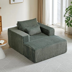 Oversized Chaise Lounge Chair with Removable Ottoman,Corduroy Upholstered Modern Deep Seat Sofa Couch with Pillows