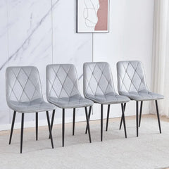 Dining Table and Chairs, 35.4 Inch, 4 Gray Velvet Dining Chairs, Modern Dining Room Sets, Glass Dinings Table Sets