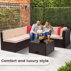 8PCS Outdoor Wicker Rattan Patio Furniture Sectional Set with Hidden Storage 7 Sofa Sections Oversized Cushions