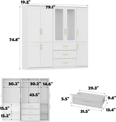 Armoire Wardrobe Closet Collection with Drawers & Hanging Rods, Closet Organizer, Armoire Wardrobes,Bedroom Funiture