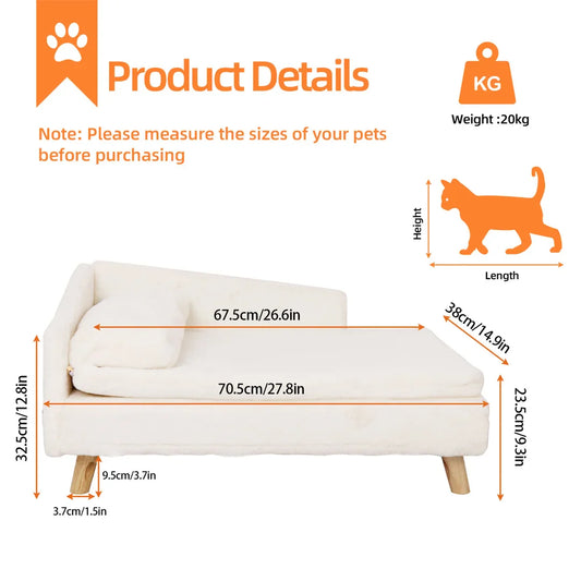 L Shape Dog Sofa Bed Cat Cushion Chaise Stool Soft Warm Nesting Couch with Rubber Wooden Legs