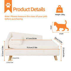 L Shape Dog Sofa Bed Cat Cushion Chaise Stool Soft Warm Nesting Couch with Rubber Wooden Legs