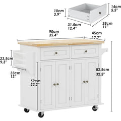 Kitchen Cabinets Rolling Kitchen Island Cart with Storage, Wooden Handcart with Spice and Towel Rack Kitchen Furniture