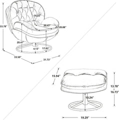 Accent Chair with Ottoman,360 Degree Swivel Velvet Leisure Chair, Lounge Armchair with Metal Base Frame for Living Room, Bedroom